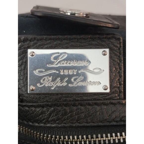 Ralph Lauren Black Leather City Tote Handbag Carry All Laptop Women's Pockets - Picture 5 of 12